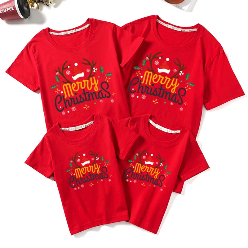 Christmas Family Matching Outfits Girls Boy Mom Dad T-shirt Look Mother Daughter Clothes Adult Kids | Мать и ребенок