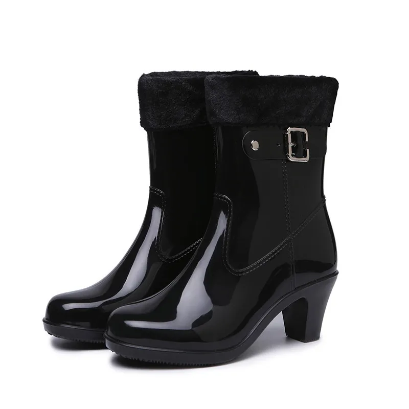 Women Rain Boots Fashion Waterproof Spring/Autumn High-Heeled Ankle Shoes  Women Slip  With Water Boots Zapatillas Mujer