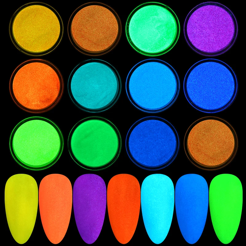 Fluorescent Sugar Nail Powder Neon Phosphor Colorful Art Glitter Pigment Longest Lasting 3D Glow Luminous Dust Decorations | Красота и