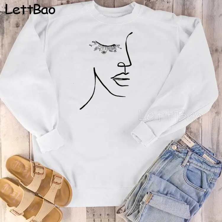 

Abstract Simple Fashion Sweatshirt Women Harajuku Pattern Printing Plus Size Casual Loose Tops Female Autumn Clothes Women 2021