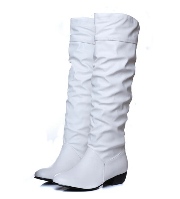 Весенние модные женские сапоги; Botas; женские сапоги из эластичной искусственной кожи; женские сапоги до колена в римском стиле; Цвет черный, белый