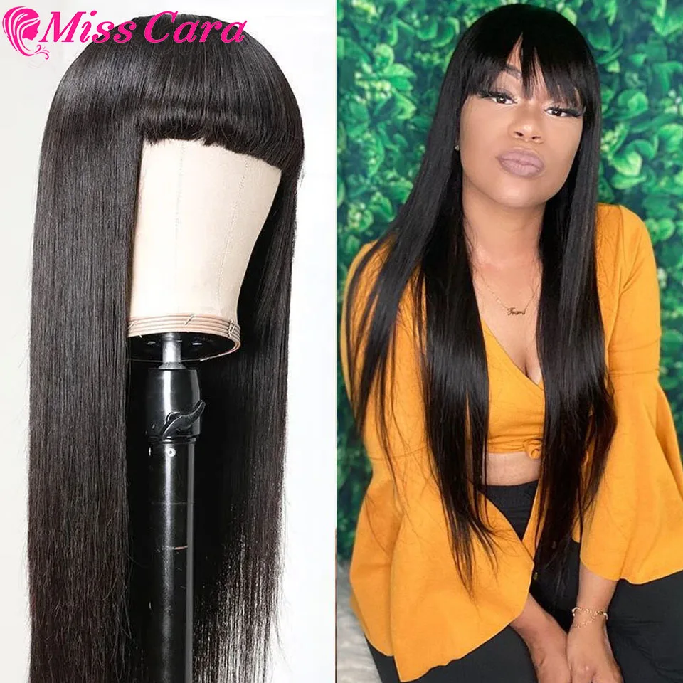 Парик с бахромой прямые парики из человеческих волос челкой машинной работы