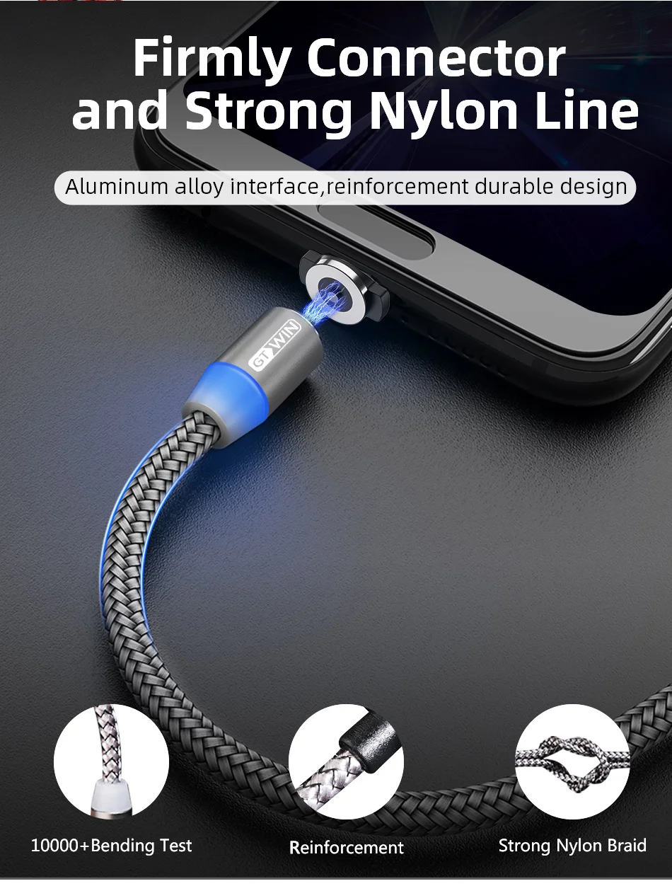 Магнитный Micro USB кабель GTWIN 2 м/3 м для iPhone xr Android, быстрая зарядка, Магнитный адаптер usb type C