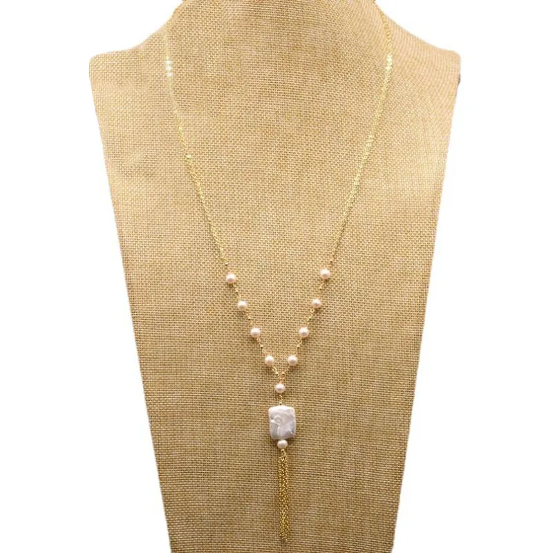 

Ожерелье-цепочка для женщин, свадебная цепочка ручной работы с жемчужной подвеской, длинная цепочка, модные ювелирные аксессуары