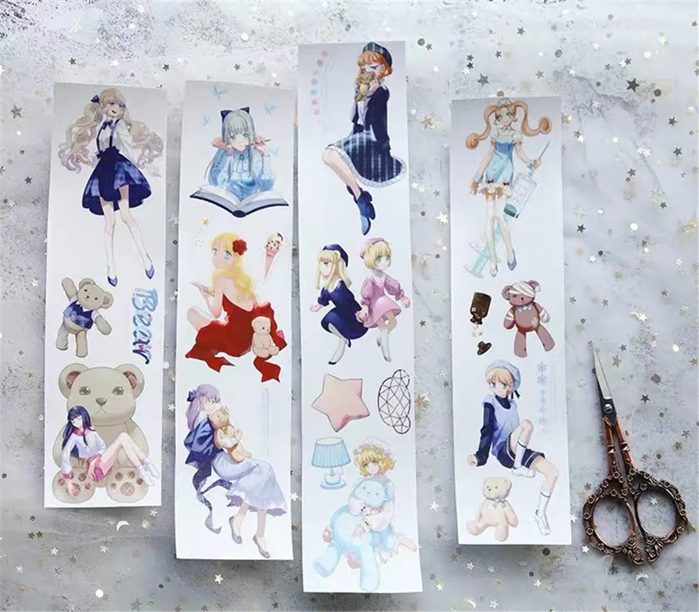 

Милый медведь и девочка клейкая лента из рисовой бумаги для изготовления открыток DIY Скрапбукинг декоративные наклейки