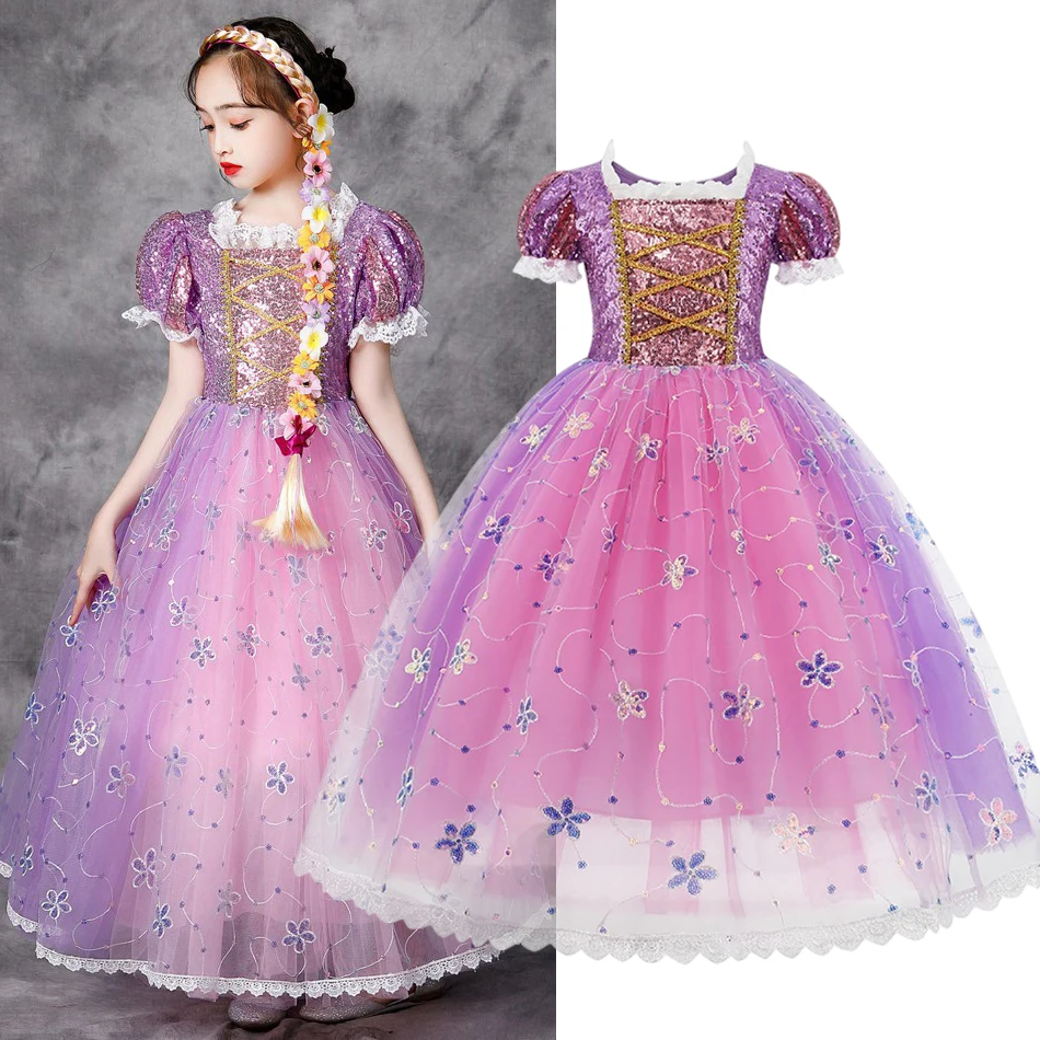 

Children Cosplay Costumes Girl Rapunzel Dress Kids Princess Dress Rapunzel Wig Girl Birthday Party Christmas Evening Dress 3-10T