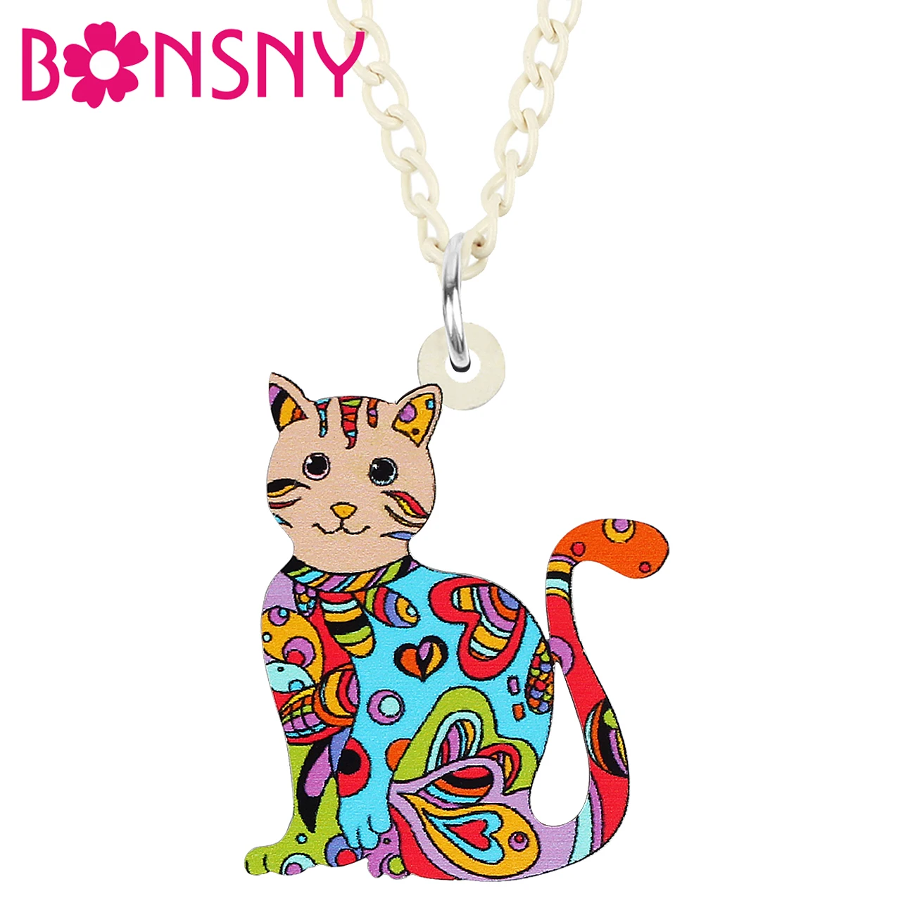 

BONSNY Acrylic Sweet Floral Cat Kitten Necklace Pendant Long Fashion Pets Novelty Chain Charm Jewelry Gift For Women Girls Teens