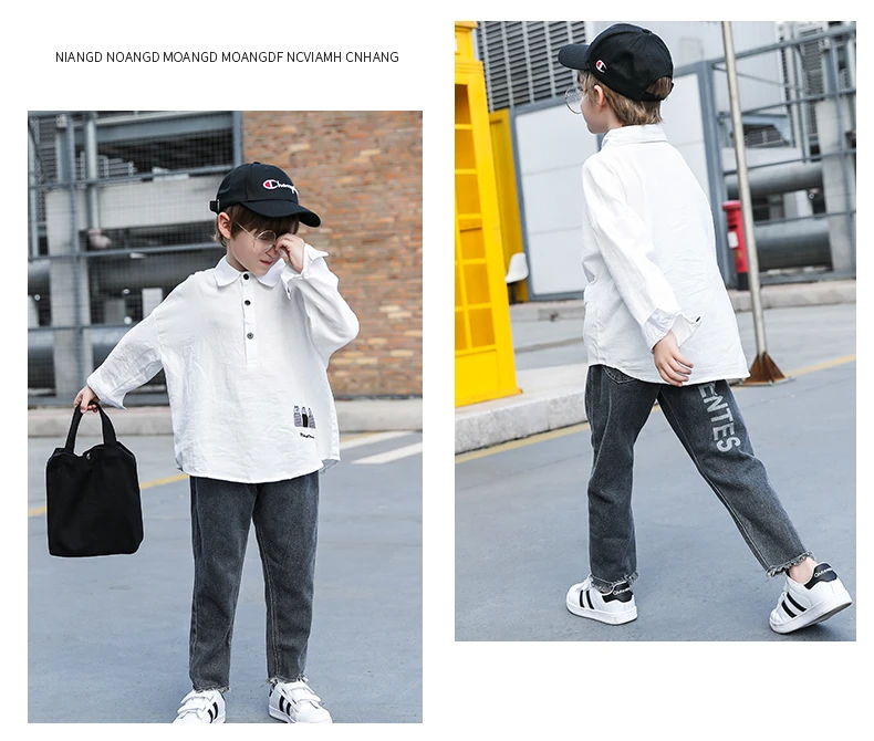 Autumn New 2019 Boy Clothes Set Long-sleeved Shirt Jeans 2 Piece Suit Coat Cartoon Letter Children's Wear For 3-12 Year Old Boys |