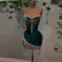 satin strapless evening dresses 2022 women gorgeous sweetheart mermaid prom gowns sexy beaded tassel party dress robes de soir%c3%a9e