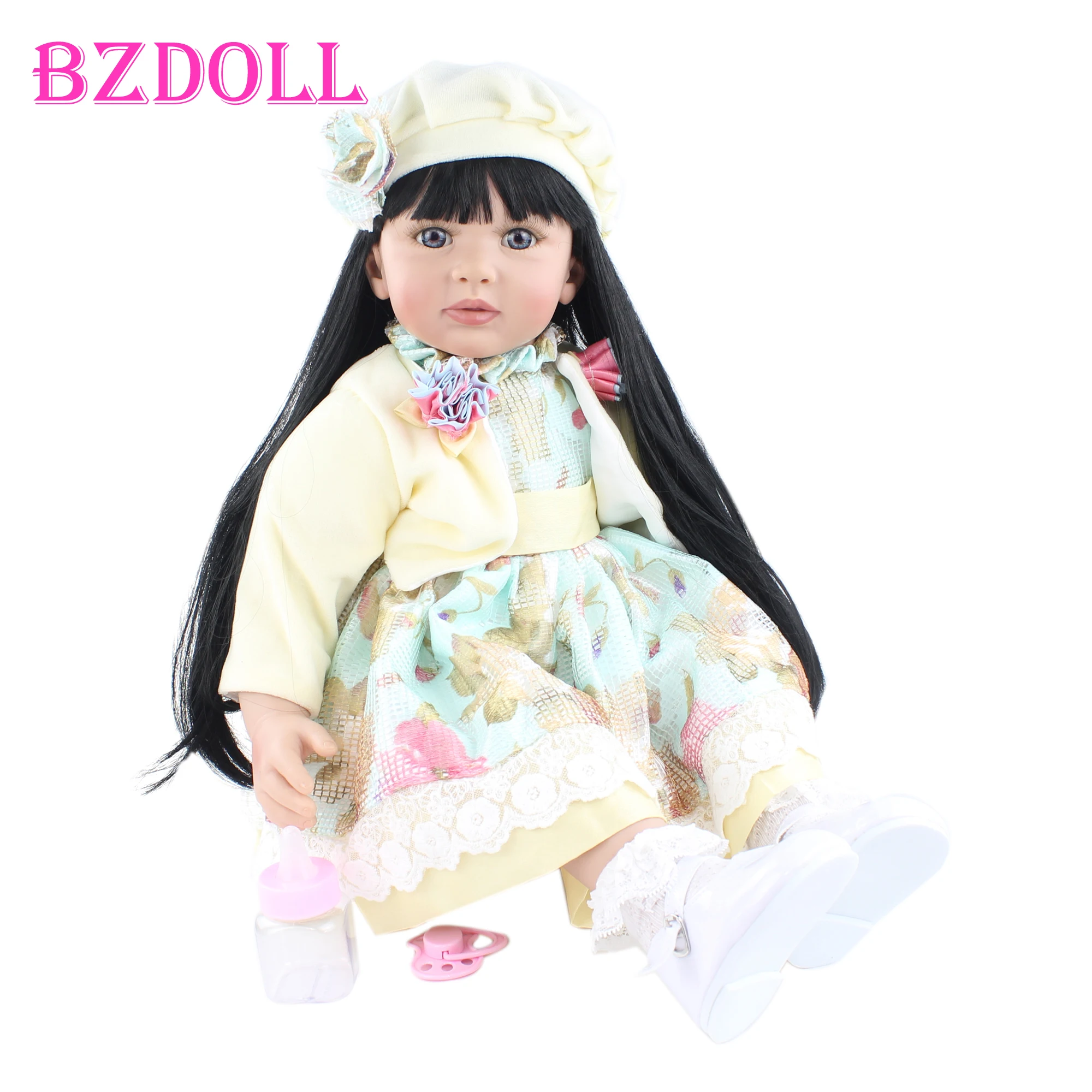 

Силиконовая кукла-Реборн, 60 см, Черная Виниловая, с длинными волосами