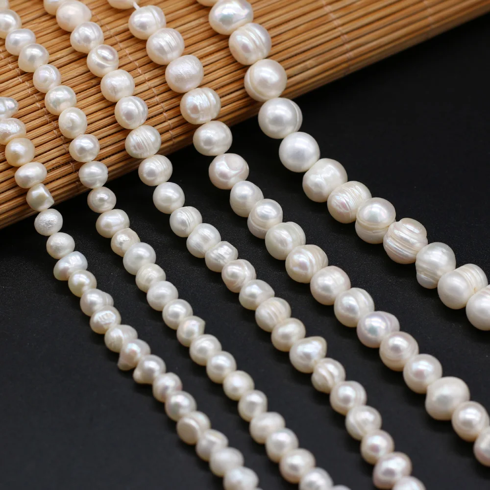 

Natural Freshwater White Pearl Beaded Punch Round Shape Loose Pearl Beads for Making DIY Jewelry Necklace Accessories 5-10mm
