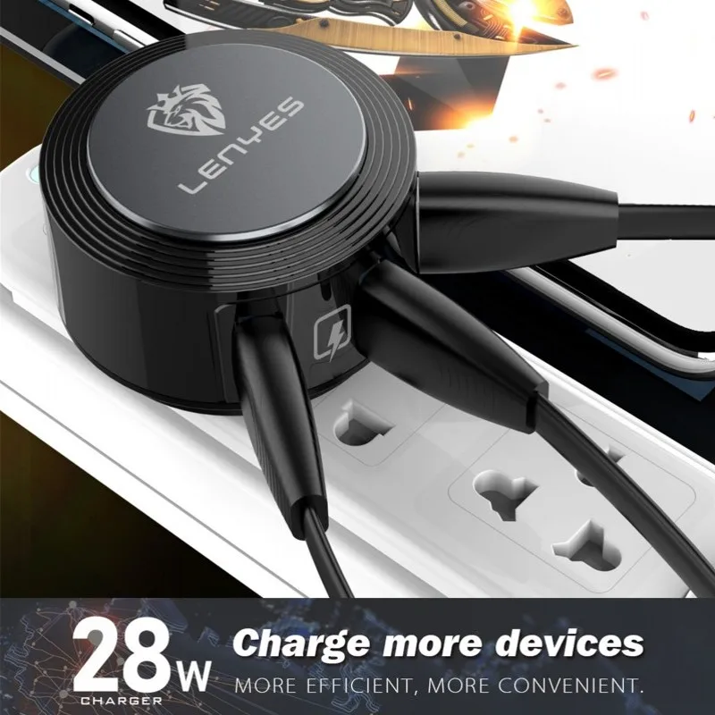 Lenyes 28 Вт QC3.0 зарядные устройства ЕС Великобритания США штекер тройной USB разъем Ios