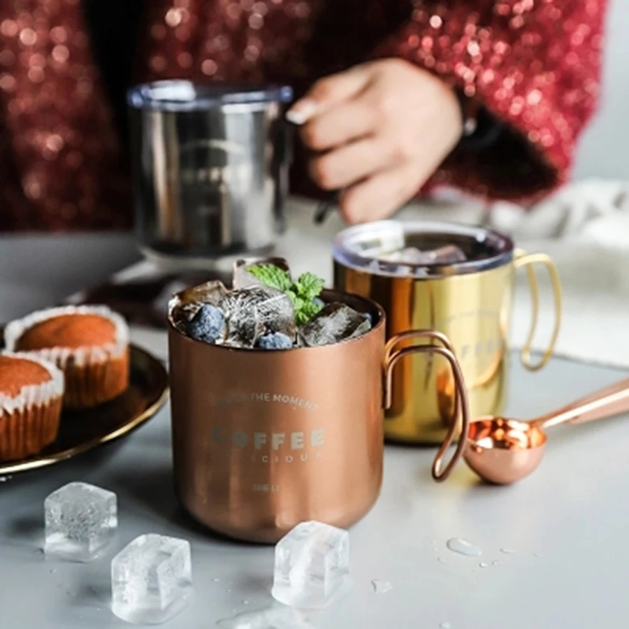 Metal Nordic Coffee Mugs Stainless Protein Shaker Vintage Big Cute Portable Mug Lid Milk Tea Botellas Para Agua Spoon EE7SB | Дом и сад