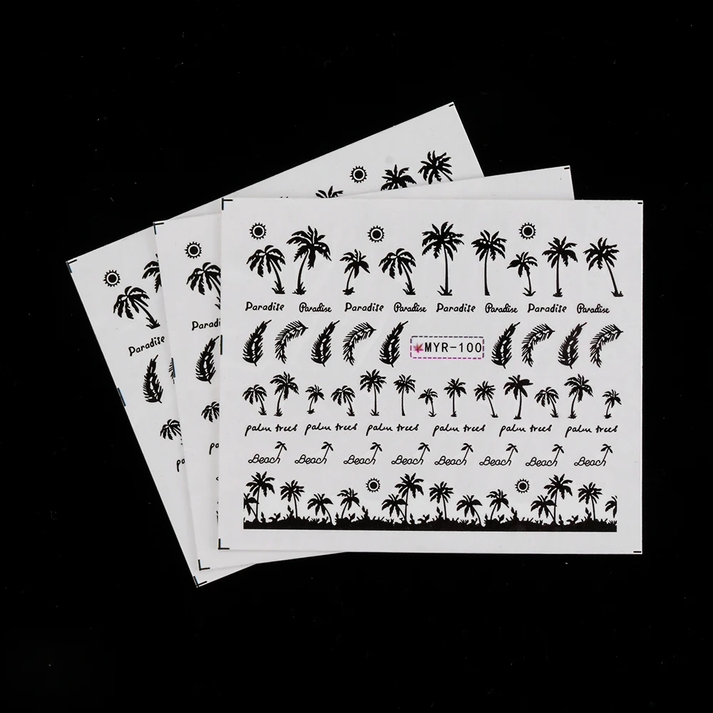 4Pcs Hot Tropical style Palm Tree Nail Stickers Coconut Water Transfer Paper DIY Beauty 3D Decoration | Красота и здоровье