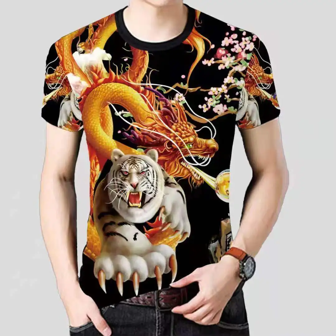 

2021 summer new men's short-sleeved t-shirt 2021 summer new me3D printing youth sleeve men's plus fat plus size casual loose top