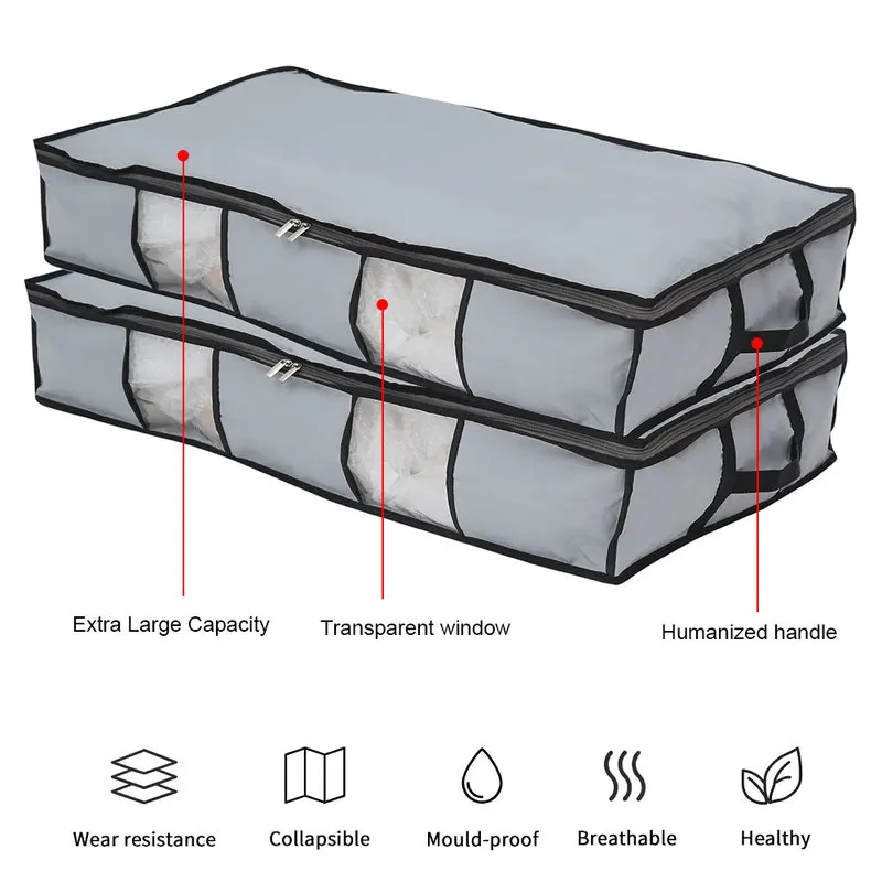 

2PCS Under Bed Storage Bag Foldable Packing Box Pack Large Thick Breathable Underbed Clothes Storage Bags Zippered Organizer