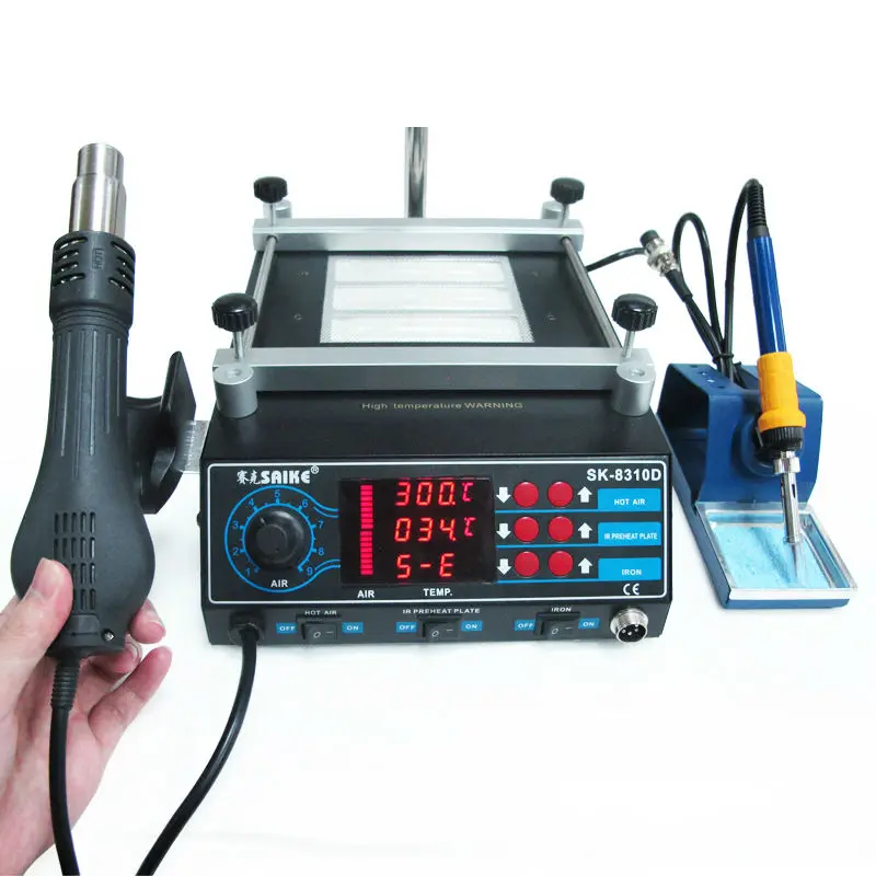 

SAIKE 8310D 3 In 1 Soldering Station Hot Air Gun+Electricity Soldering Iron+Preheat Station Hot Air Desoldering Station Rework
