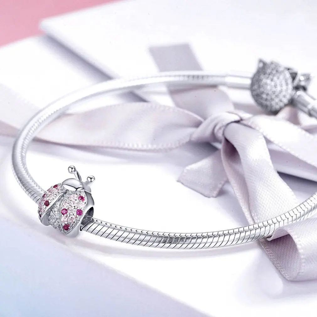Silver Pendant For Chain Bracelet Fashion Ladybug Gift Ladies Delicate |