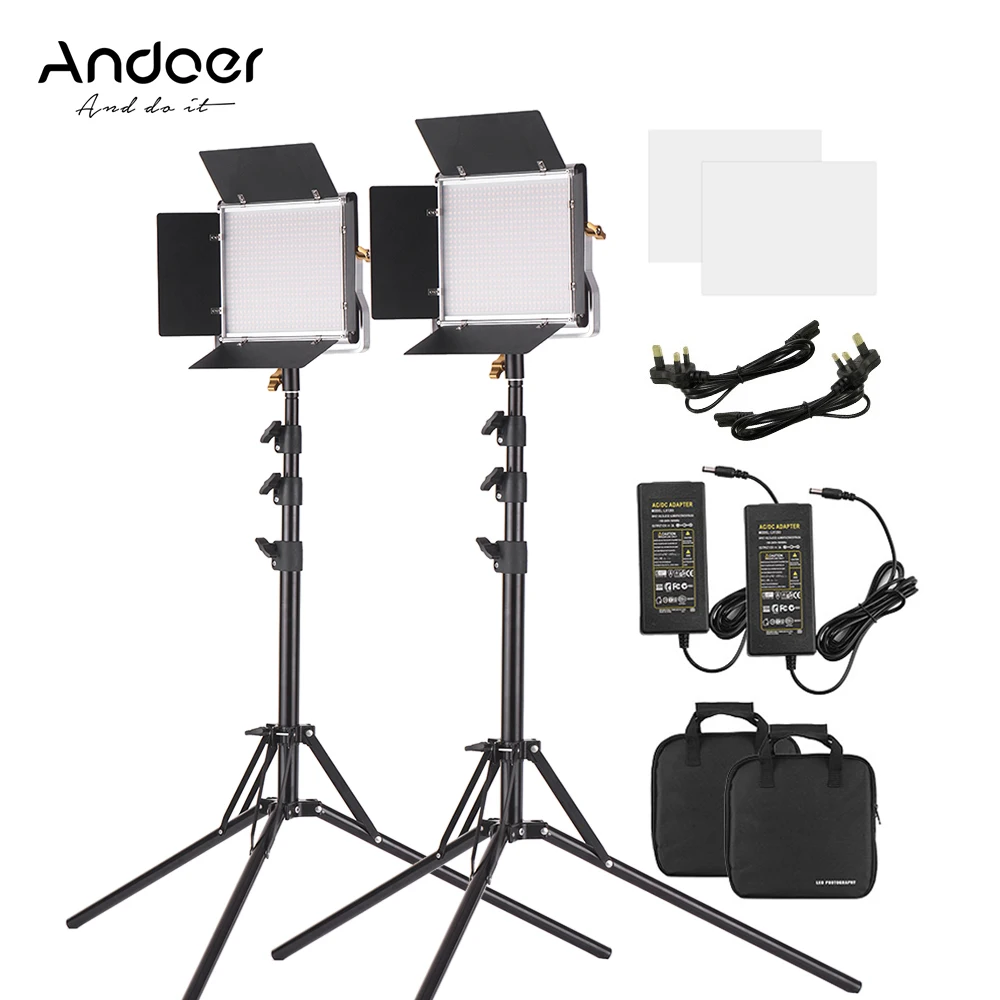 

Светодиодный видеосветильник Andoer, 2 упаковки, 78,7 дюйма, подставка в комплекте, 660 светодиодный двухцветный светильник s, U-образная стойка + ба...