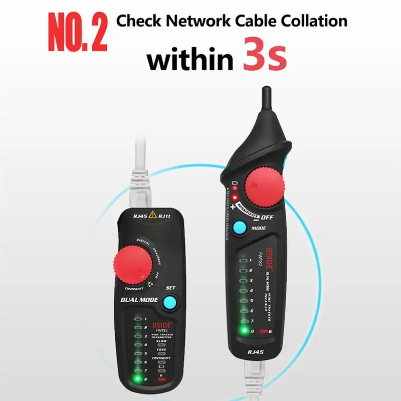 Сетевой Кабельный тестер BSIDE FWT82 RJ45 RJ11 с тонером для телефонных проводов Ethernet LAN