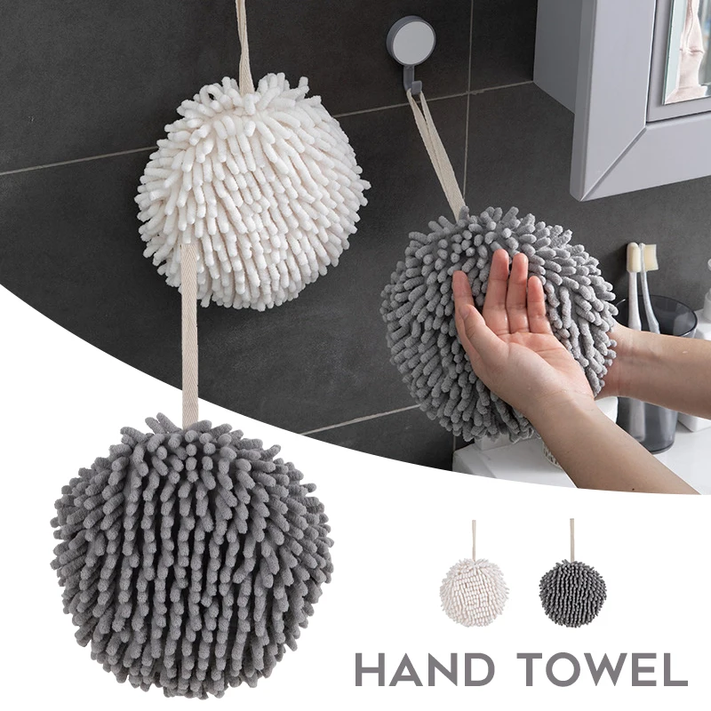 

Chenille Soft Hanging Hand Towels Absorbent Fleece Ball Thick Dish Cloth for Bathroom Kitchen _WK