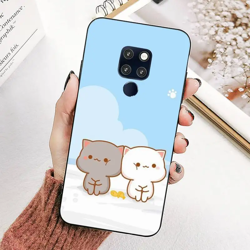 

I LOVE U Couple Lovely Cute Gray Cat Phone Case for Huawei Mate 20 10 9 40 30 lite pro X Nova 2 3i 7se