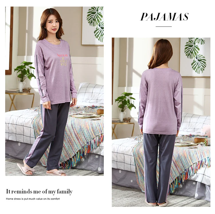 M L XL XXL 3XL 4XL 5XL Женская одежда для сна с длинным рукавом, хлопок, комплекты одежды для сна, осенние пижамы, женские пижамы