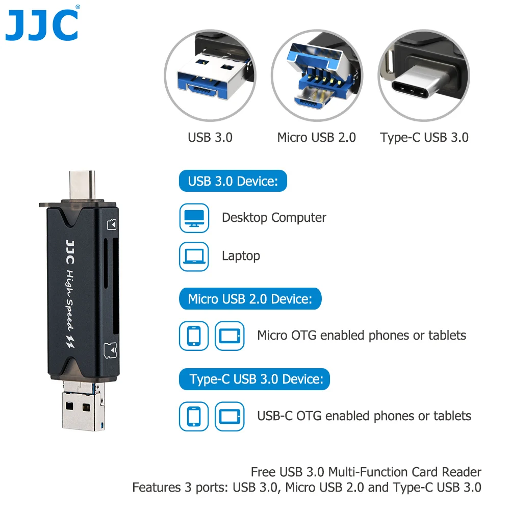 JJC USB 3, 0 SD Micro SD +    , , ,   SD SDHC SDXC Micro SDHC Micro SDXC TF