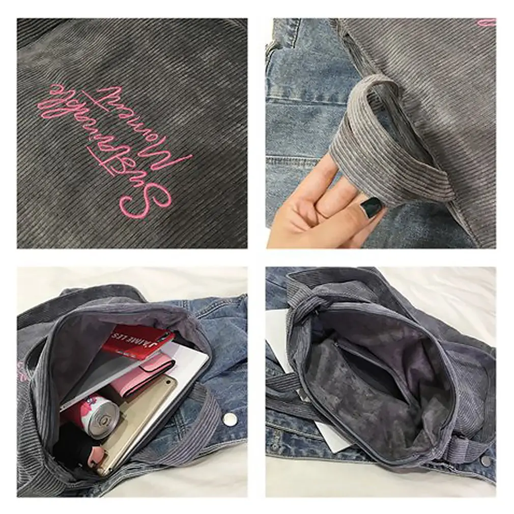 

Large-Capacity Corduroy Shoulder Bags Female Retro Design High Fashion Portable Canvas School Bag Shopping Commute