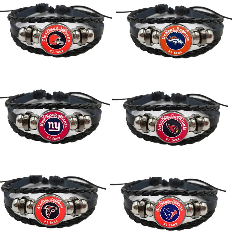 American Football Team Logo Rugby Brace Adjustable Male and Female Leather Woven Bracelet Outdoor Sport