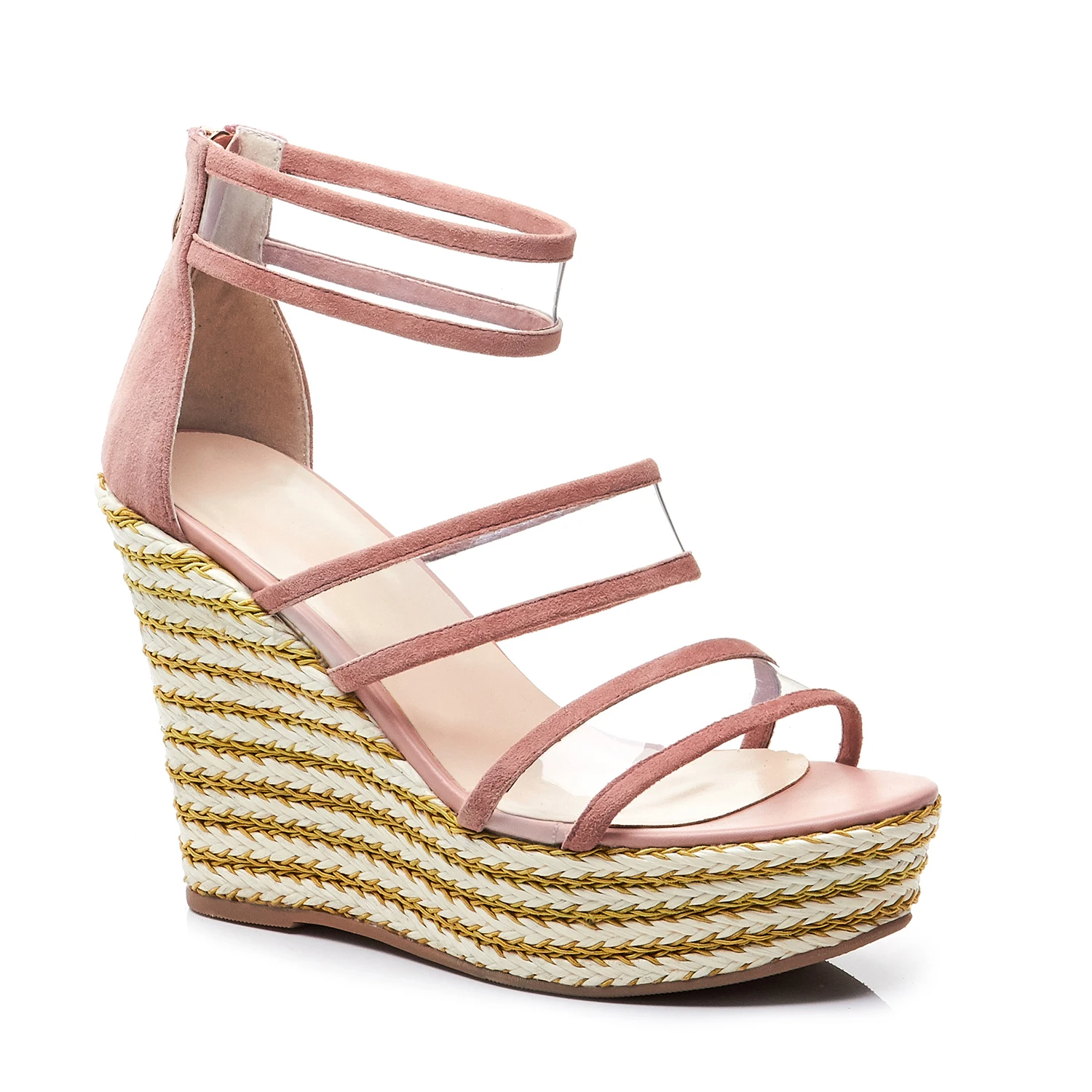 Женские босоножки на танкетке Arden Furtado розовые элегантные из ПВХ с узкими лентами