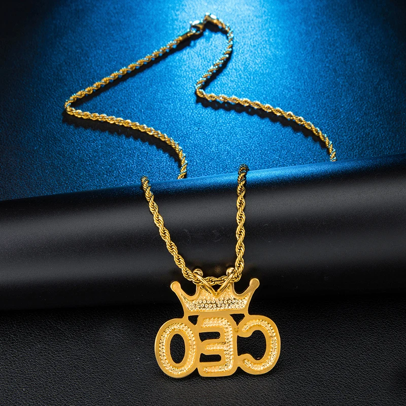 US7 Crown CEO Letters Necklace &amp Pendant Paved Rhinestoned Bling Iced Out Pendants With Chain For Men Hip Hop Jewelry | Украшения и