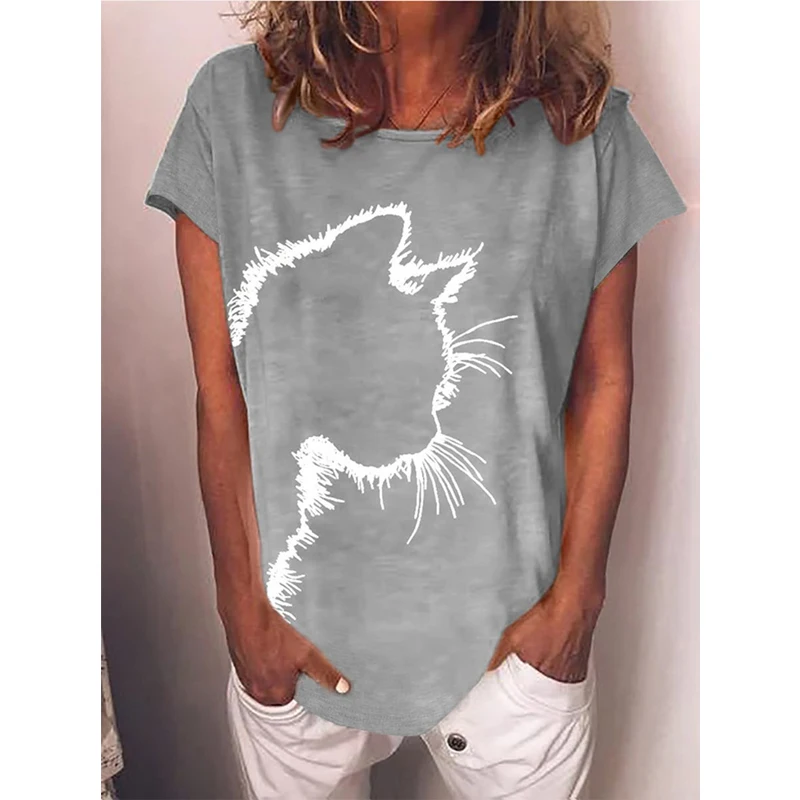 Футболка женская хлопковая с коротким рукавом круглым вырезом и мультяшным