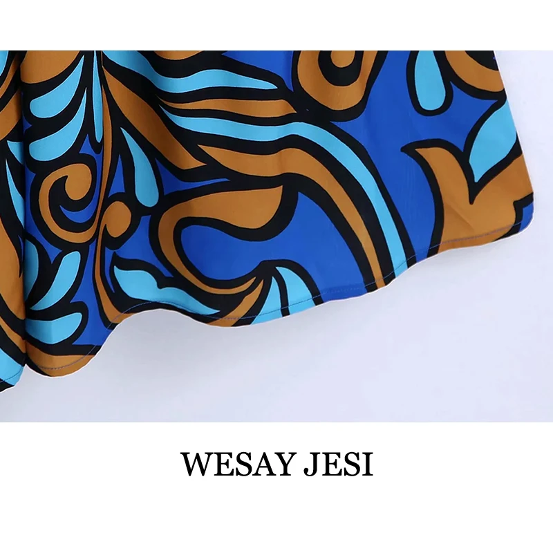 

WESAY JESI Fashion Summer Dress Woman 2021 Blue Halter Midi Party Dresses Printed Sleeveless Backless Elegant Female Vacation