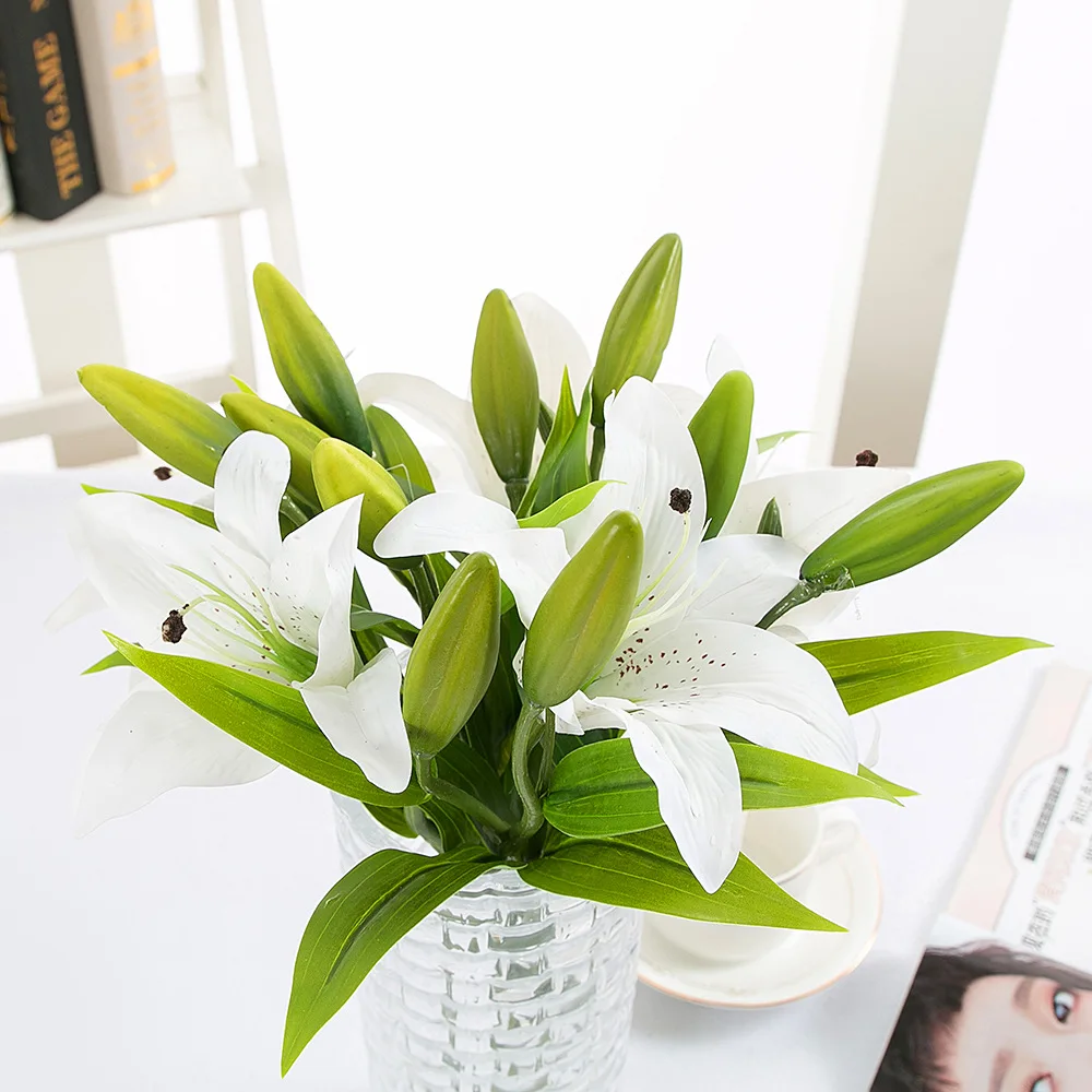 1PCS lily Artificial Flower Real Touch Bouquet Fake for Wedding Home Garden photography Decor flower |