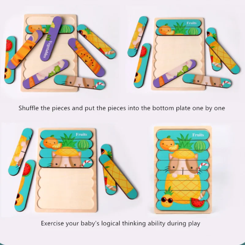 Детский деревянный 3D-пазл с животными игрушка Монтессори двухсторонний пазл