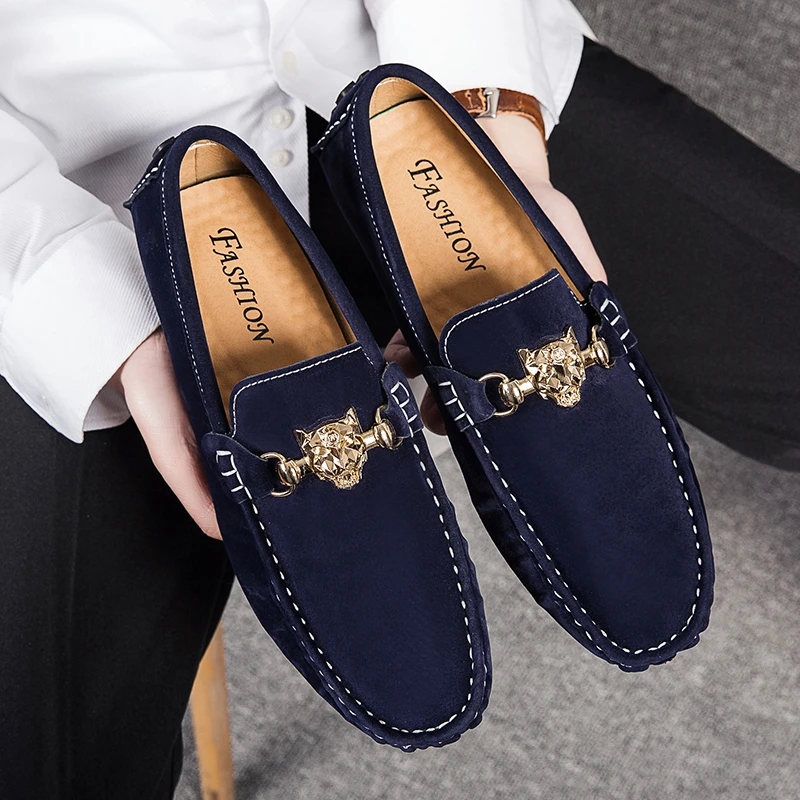 

Big size Penny loafers men Casual Fashion Suede Leather Mens Loafer Man Moccasins Slip On Men's Flats Male Driving Shoes Orange