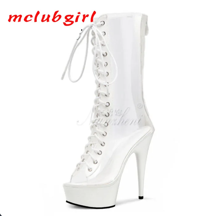 

Mclubgirl Admit 13cm Transparent Low-barrel Boots, 15cm Ultra-high Transparent Crystal Evening Party Club Women's Shoes LYP