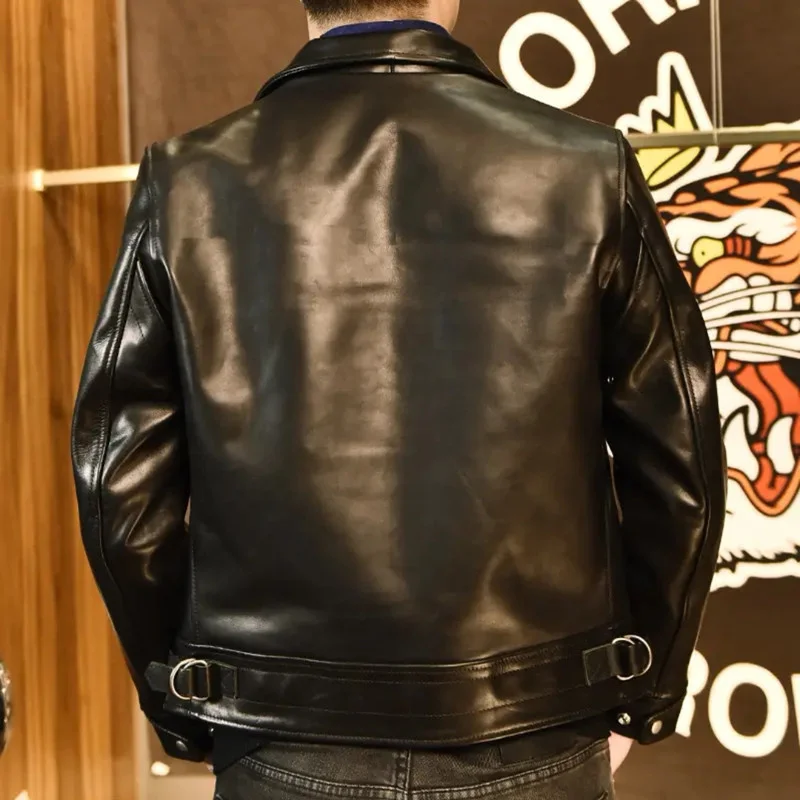 

Мужская кожаная куртка, черная Повседневная приталенная короткая куртка из натуральной воловьей кожи, модель 5XL в японском стиле на весну, ...