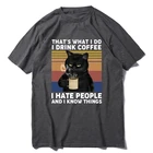 Летняя футболка с забавным черным котом, я пью кофе, я ненавижу людей, винтажная Мужская хлопковая футболка с круглым вырезом, XS-3XL