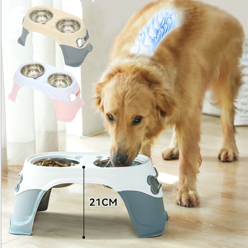 

Dog Bowls With Stand High Neck Protection Stainless Steel Bowl For Dog Pet Feeders Pet Products Cat Bowl Dog Supplies 2021