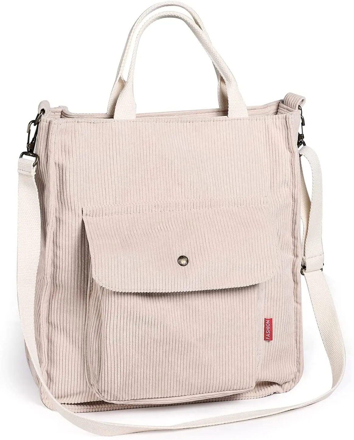 

Corduroy Shoulder Bag Women Corduroy Vintage Shopping Bags Zipper Bookbag Handbags Casual Tote With Outside Pocket