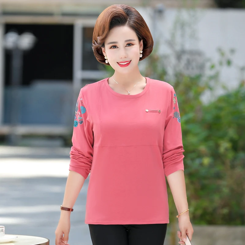 

2023 Spring Autumn Women Long Sleeve T-shirt O-Neck Women T Shirt for Mother Causal Loose Womens Long Sleeve Tops