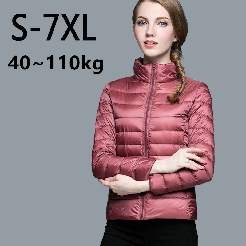 

Женский пуховик большого размера, 90% белый утиный пух, теплое пальто, однотонная, портативная, тонкая верхняя одежда, ультра-светильник, мягк...