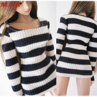 16 scale female college style top clothes pl168 dark blue wide stripes long sleeve t shirt for 12 inch action figure body