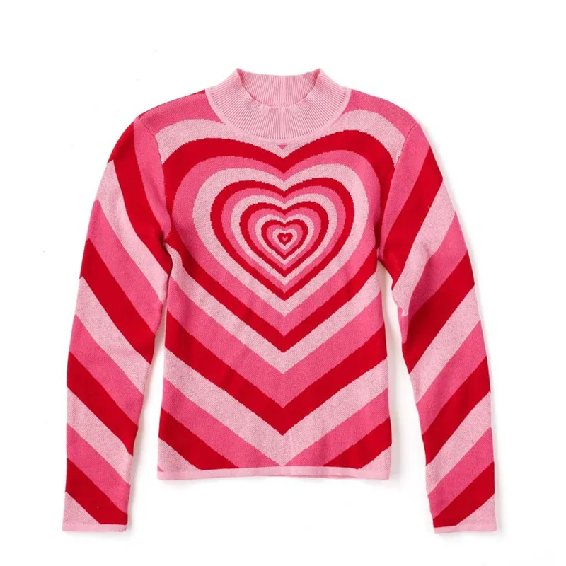 

Pink Heart Sweater Rainbow Pullover Warm Sweater for Winter
