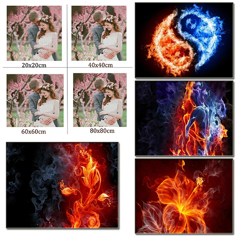 Алмазная живопись сделай сам простая картина красный синий призрак огонь