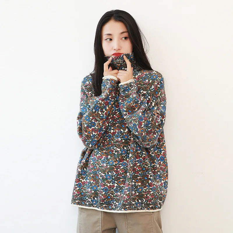 Свитер женский трикотажный с высоким воротником и длинным рукавом Осень-зима 2019 |