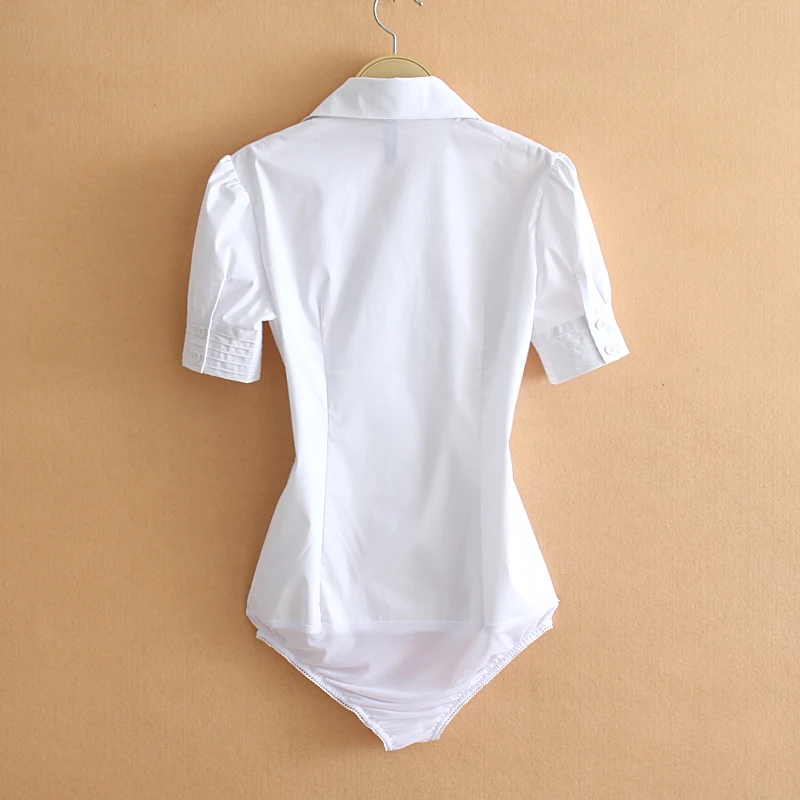 Плюс размер 2016 Летние топы твердых белый синий тонкий формальных тела рубашка