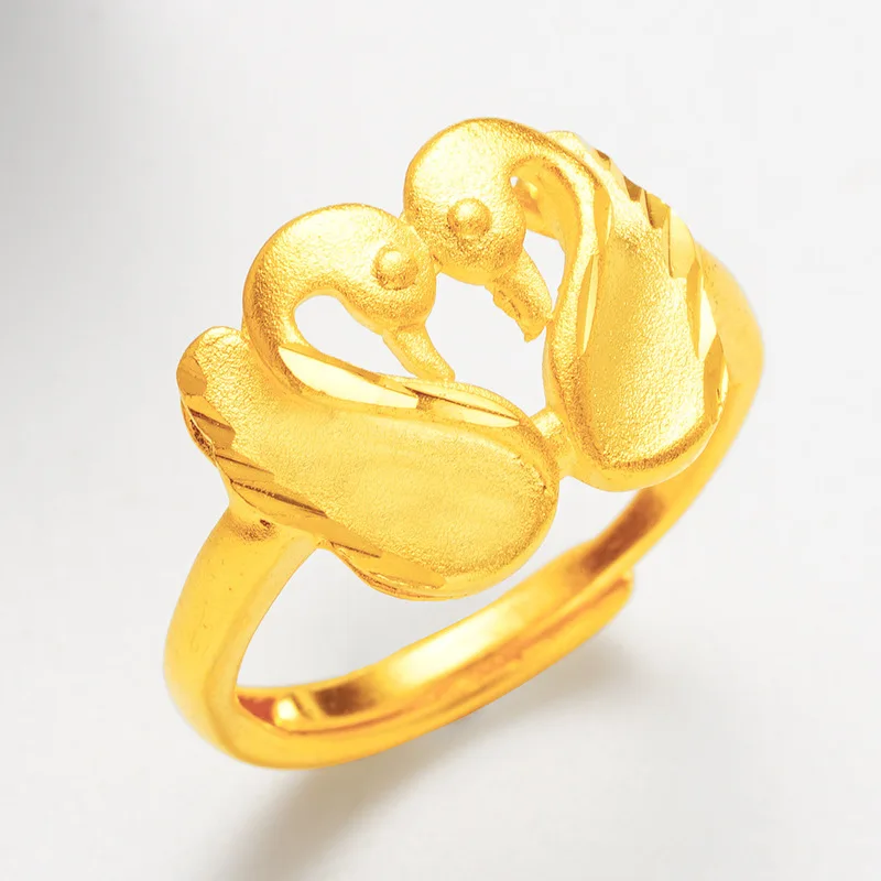 

New 24K Gold Rings for Women Double Swan Engagement Rings for Women Romantic Gold Wedding Rings Fashion Jewelry Wholesale